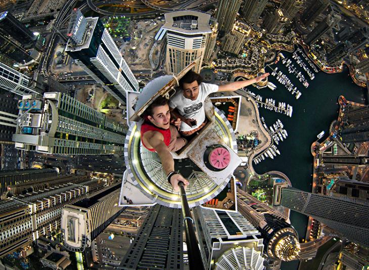 Alexander Remnev's selfie on the 414-metre-high Princess Tower in Dubai
