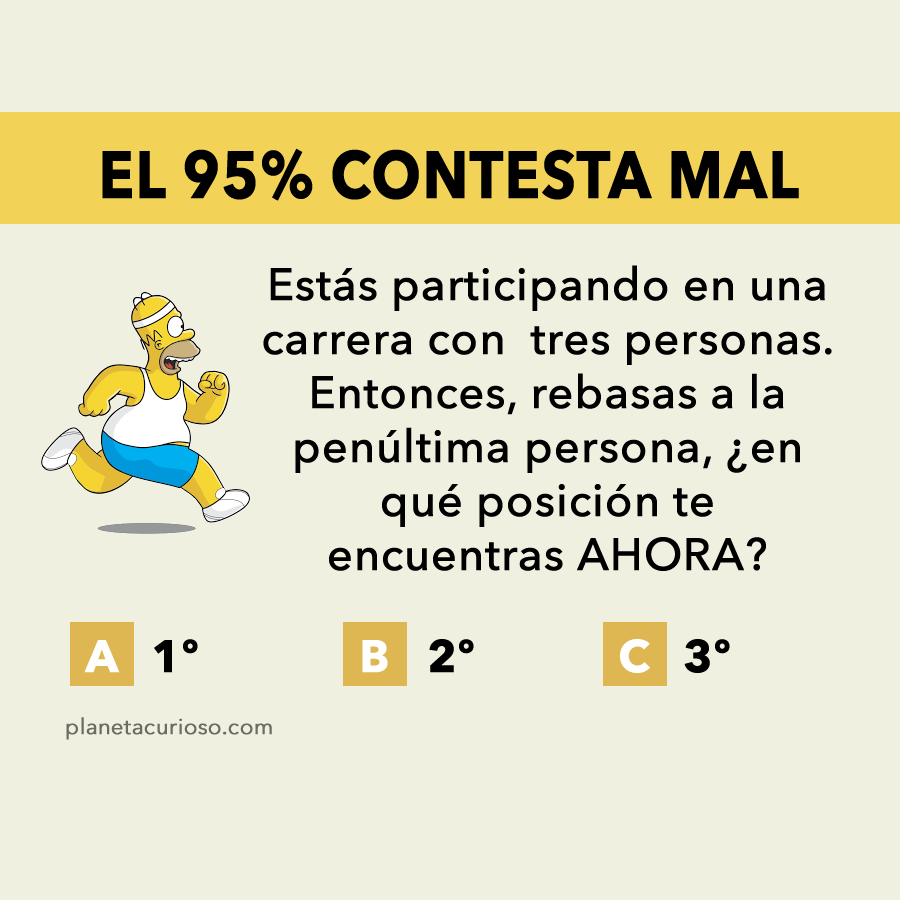 Estás participando en una carrera con tres personas.